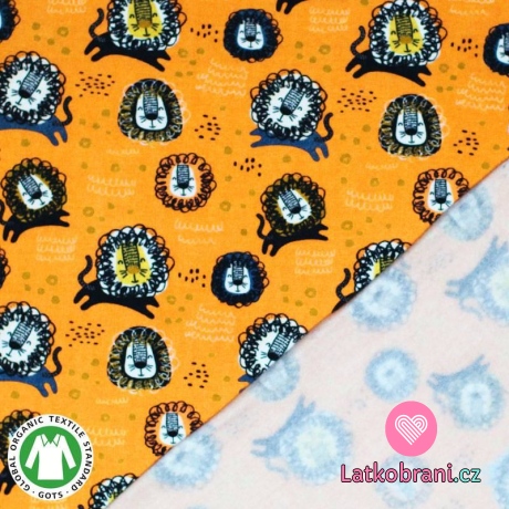 Teplákovina potisk počesaná lev na hořčicové