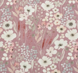 Bavlněný vaflový úplet potisk květinová louka na tmavě starorůžové 