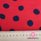 Teplákovina potisk nepravidelné tmavě modré puntíky na červené, BIO