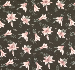 Úplet potisk růžové lilie na hnědo-šedé 