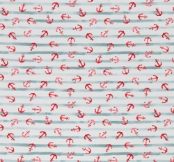 Úplet potisk červené kotvičky na malovaných modrých proužcích