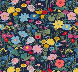 Úplet potisk vintage luční kvítí na tmavě modré 