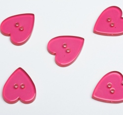 Knoflík srdíčko hladké, průhledné růžové