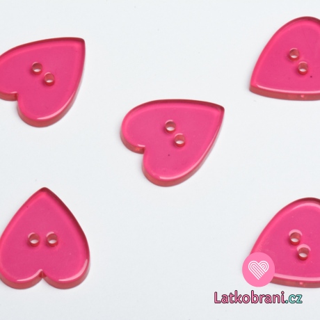 Knoflík srdíčko hladké, průhledné růžové