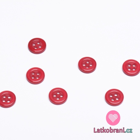 Knoflík kulatý, čtyřdírkový tmavě červený