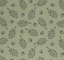 Bavlněné plátno potisk dubové listí a žaludy na zaprášené zelené