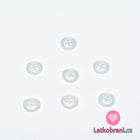 Knoflík,kulatý, čtyřdírkový, bílý se zakulaceným okrajem