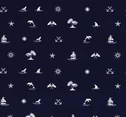 Viskózový úplet potisk mořský svět na tmavě modré