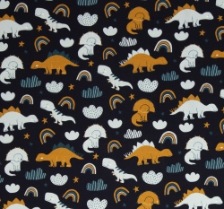 Úplet potisk dinosauři na tmavě modré 