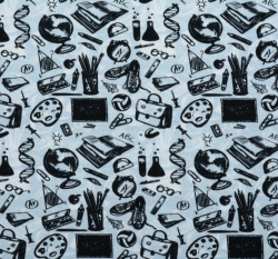 Úplet potisk školní potřeby na ecru 