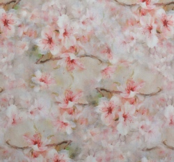 Viskóza potisk jabloňový květ na světle šedé 