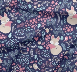 Teplákovina lištička s kvítky na tmavě modrofialové