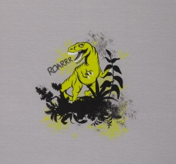 Úplet panel dinosaurus mezi pravěkými rostlinami na šedé