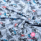 Teplákovina potisk barevné motorky na šedé