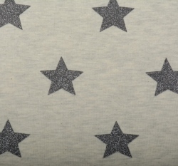 Teplákovina počesaná šedé třpytivé hvězdičky na ecru melé
