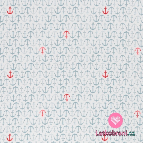 Úplet potisk červené kotvičky mezi modrými na bílé