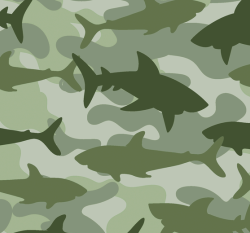 Teplákovina potisk žraloci na khaki zelené