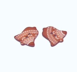 Knoflík světle hnědý zvoneček s bílým zdobením