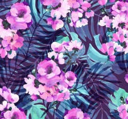 Úplet potisk růžové květy mezi kapradím