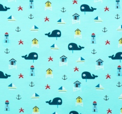 Úplet potisk plavba na oceánu na světlounce modrém podkladu