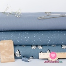 Žebrovaný úplet potisk motýlci na modré, BIO