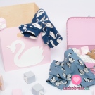 Žebrovaný úplet potisk motýlci na modré, BIO