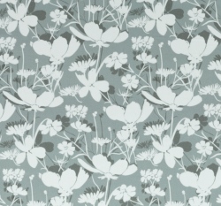 Viskóza potisk bílé květiny na starozelené, hedvábný efekt