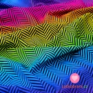 Teplákovina potisk drobný pestrobarevný cik-cak, lehce počesaná