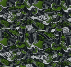 Teplákovina potisk zelené tenisky na černé 