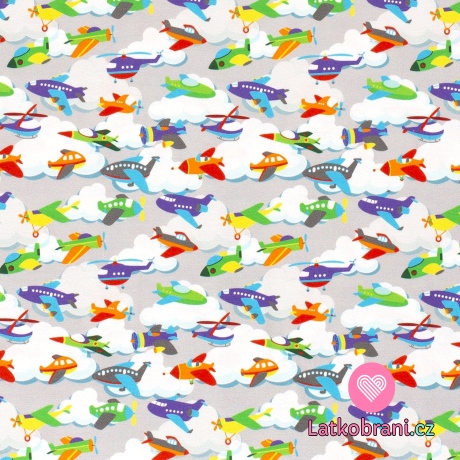 Úplet potisk letadla na světle šedé