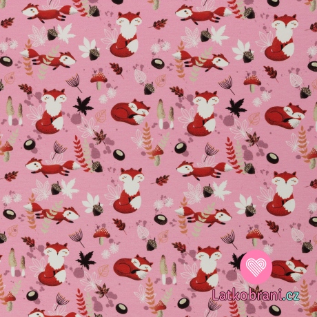 Úplet potisk lištička mezi lesními plody na růžové