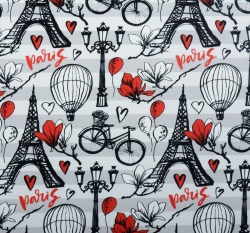 Úplet potisk Paříž na šedých proužcích