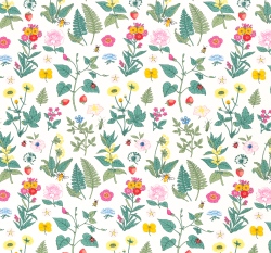 Úplet potisk vintage lesní kvítí na bílé