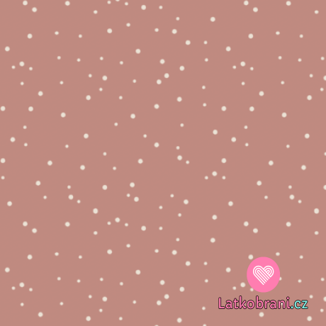 Žebrovaný úplet potisk bílé puntíky na růžové, BIO