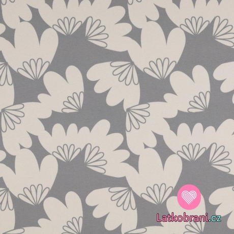 Softshell s fleecem potisk květy na šedé