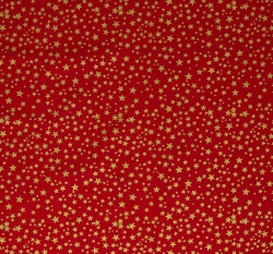 Bavlněné plátno potisk zlaté hvězdičky na červené