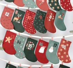 Bavlněný popelín potisk adventní kalendář 