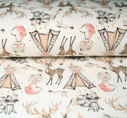 Teplákovina liška, mýval u týpí na smetanové