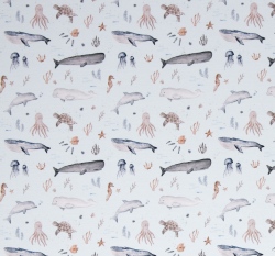 Úplet potisk podmořský svět na pastelově modré 