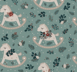 Úplet potisk vánoční houpací koník na modré