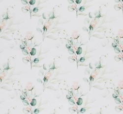 Úplet potisk větvičky eukalyptu s růžemi na bílé
