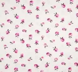 Úplet z organické bavlny potisk fuchsiová jablíčka na bílé