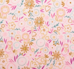 Velur potisk zvířátka a květy na růžové