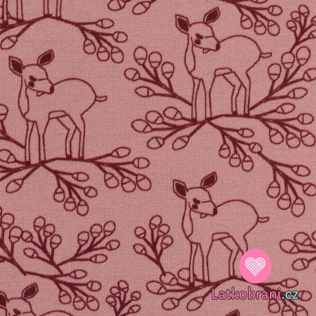 Úplet potisk koloušek mezi větvičkami na růžové