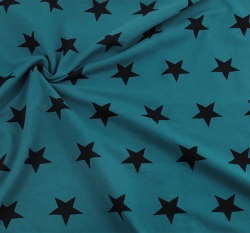 Teplákovina potisk černé hvězdičky na modré