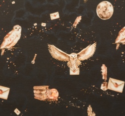 Teplákovina kouzelné poštovní sovičky na tmavě modré noční obloze