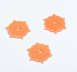 Knoflík tvar vločky oranžový, potisk mandala