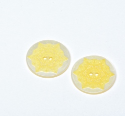 Knoflík kulatý, žlutý, vločka s mandalou
