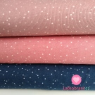 Žebrovaný úplet potisk bílé puntíky na růžové, BIO