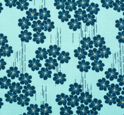 Úplet potisk tmavě modré květy na mintovém podkladu